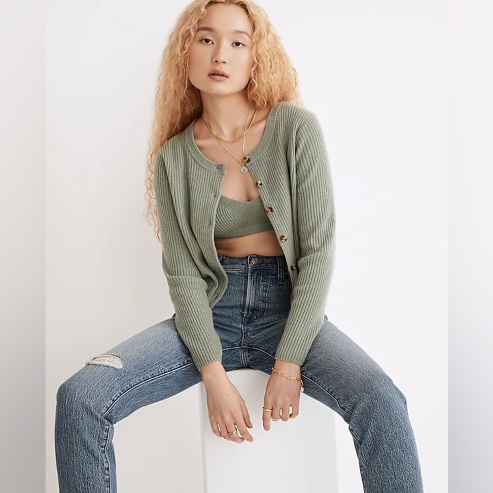 Madewell (Re)sourced Cashmere Sweater Bralette and Cardigan Size XL